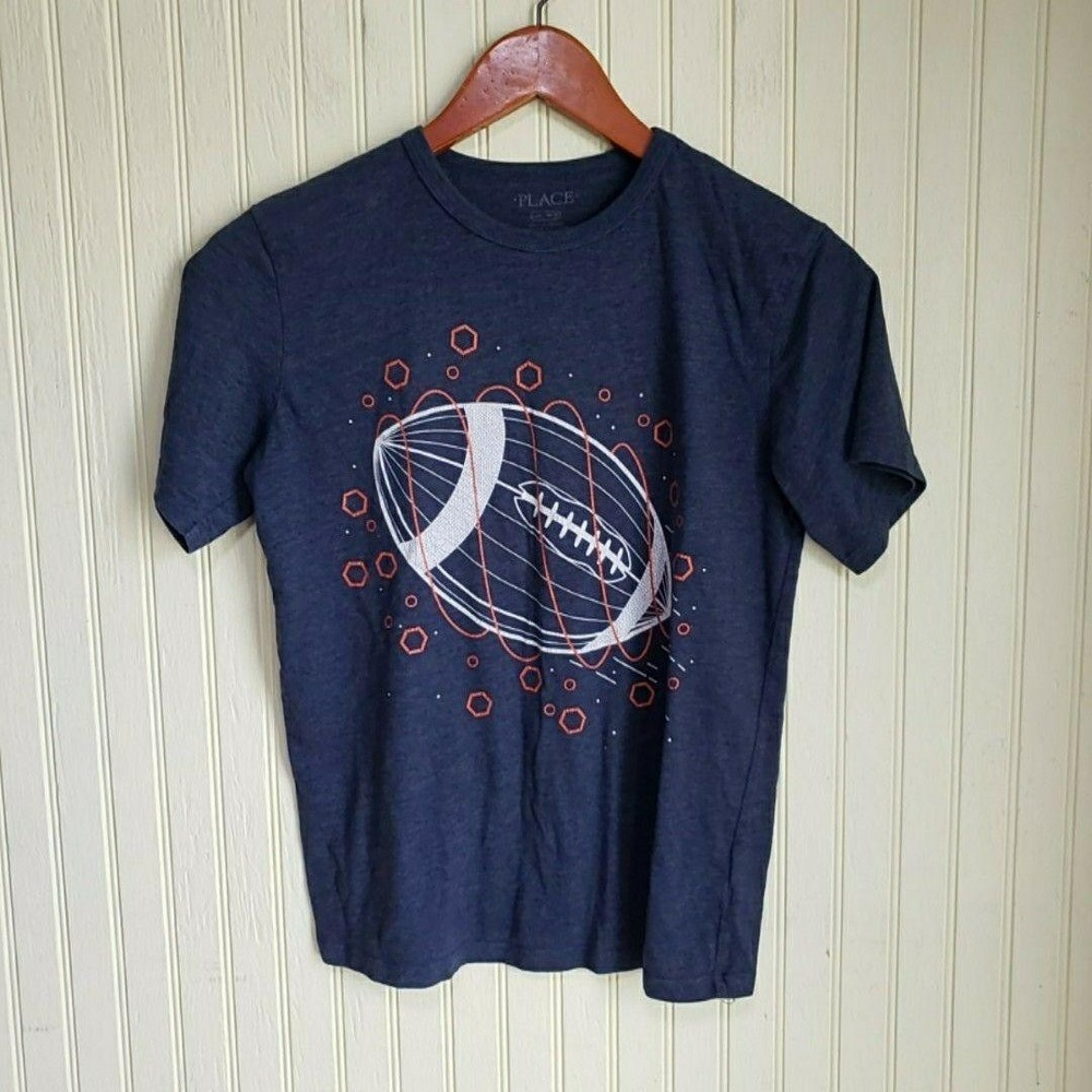 PLACE Shirt Boys 10/12 Blue Football Graphic Short Sleeve Tagless Tee Top